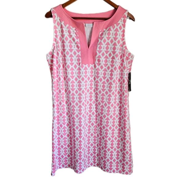 New York & Company Dresses & Skirts - NY & Co Tank Dress Womens XL Cotton Mini Sleeveless Pink Geometric Retro Summer